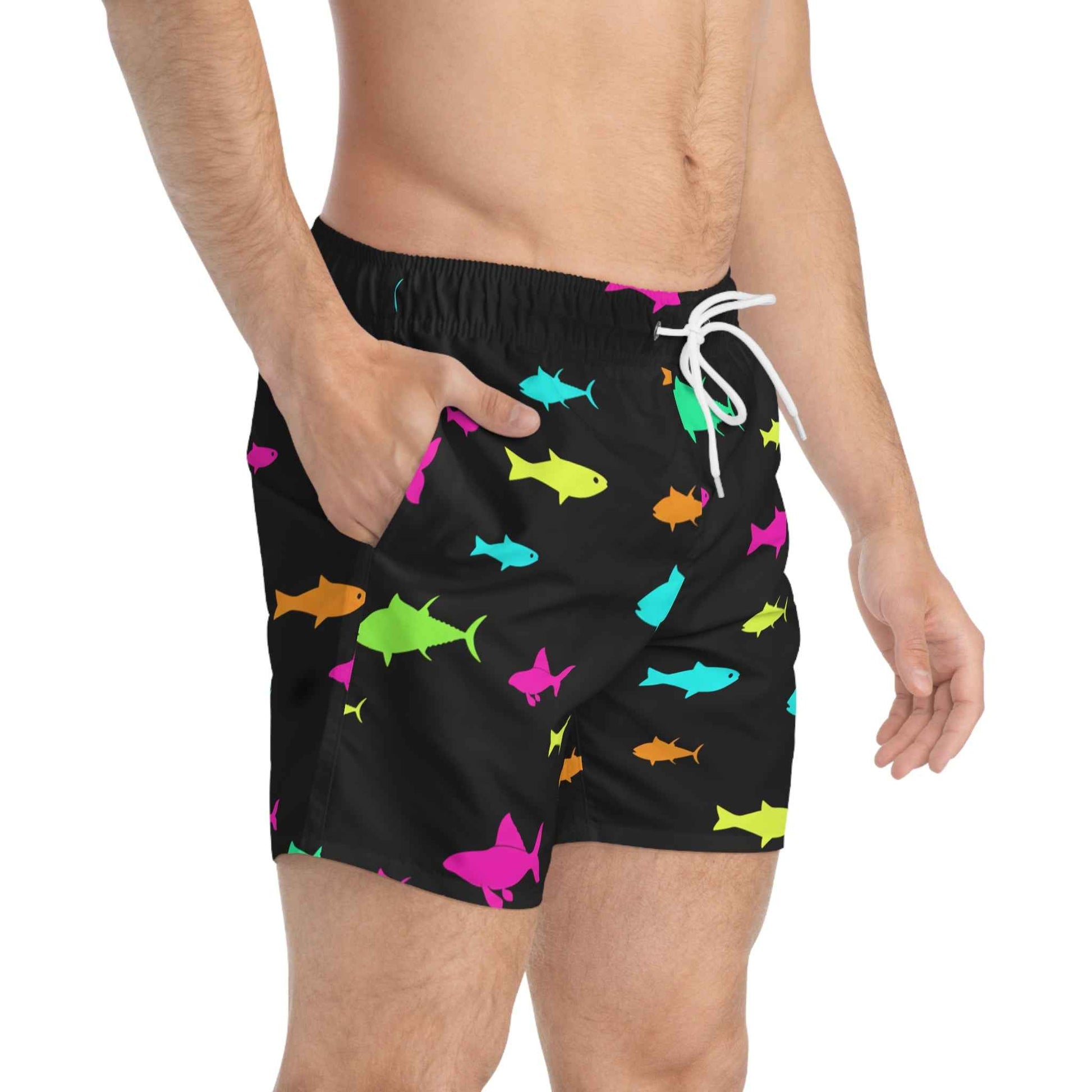 Black Feen Rill Fish Swim Trunks