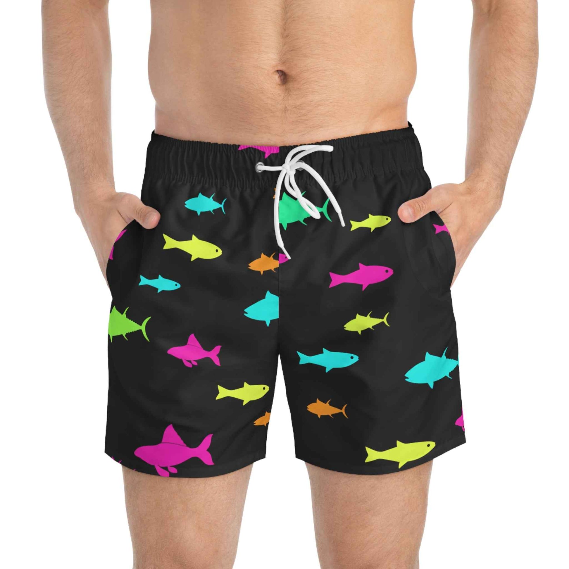 Black Feen Rill Fish Swim Trunks